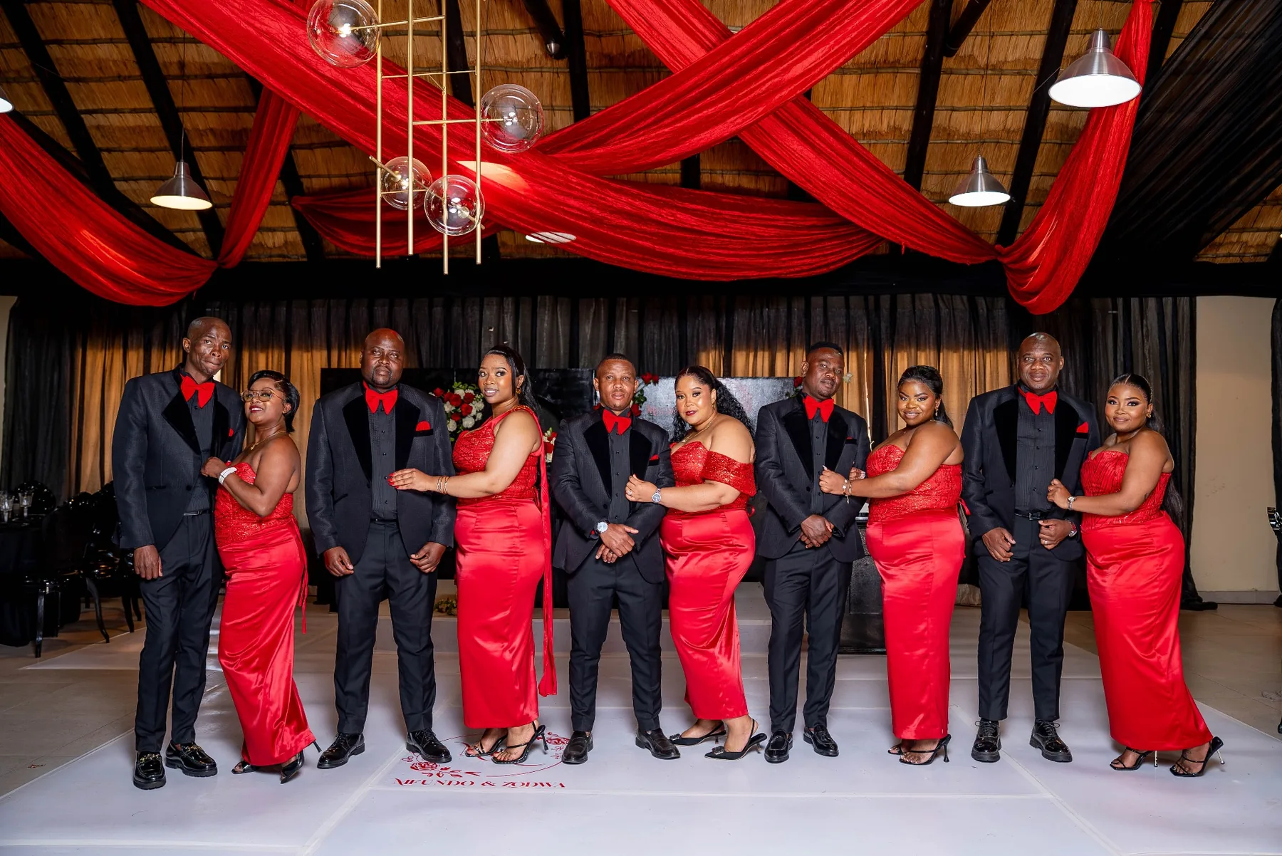 Wedding Party in Red and Black Reception Styling